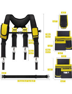Cinturón de herramientas UMYLOV 24 bolsillos con tirantes amarillo 2