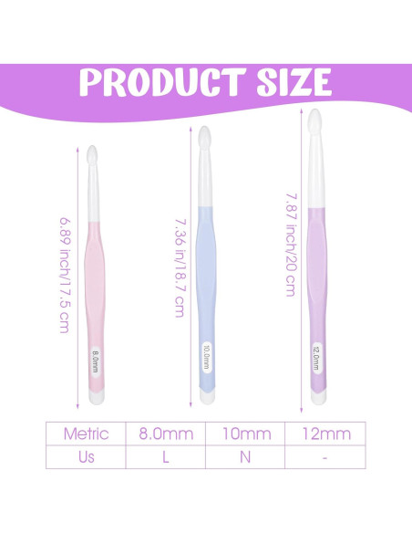 Set de 3 Ganchos de Crochet Ergonómicos QFGasre 17.5-20 cm Set de 3 Ganchos de Crochet Ergonómicos QFGasre 17.5-20 cm