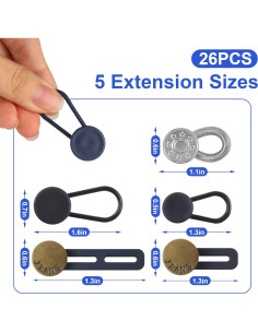 Extensores de Botones para Jeans Phinus - 26 Pcs Metal y Silicona 2