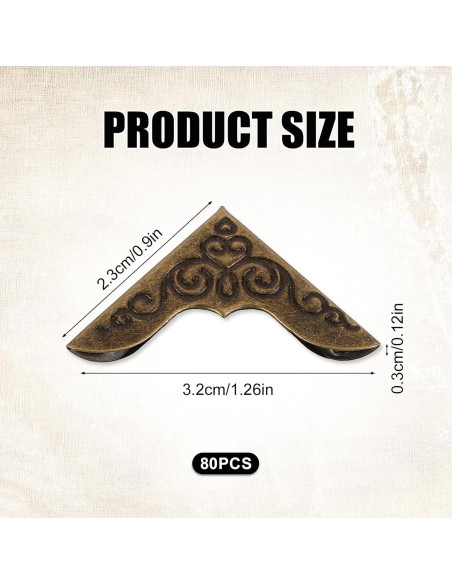 80 Protectores de Esquinas de Metal Vintage Dorado para Libros