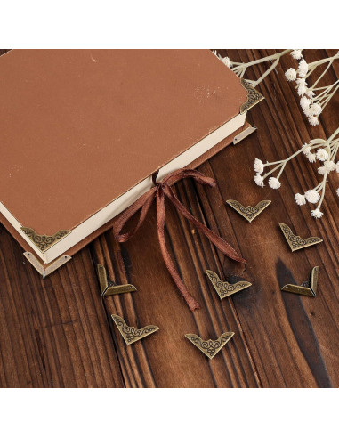80 Protectores de Esquinas de Metal Vintage Dorado para Libros