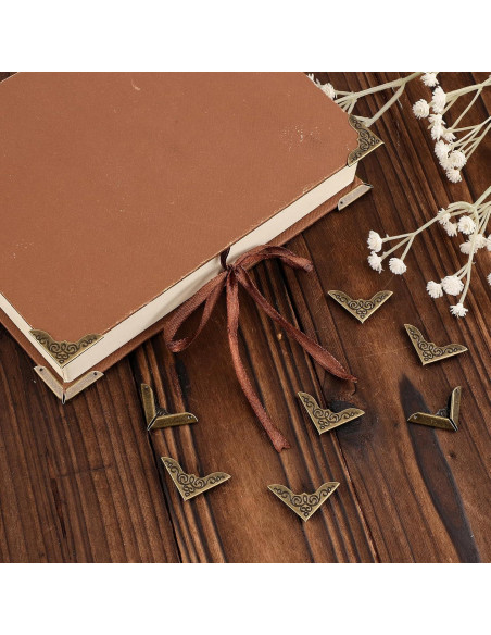 80 Protectores de Esquinas de Metal Vintage Dorado para Libros