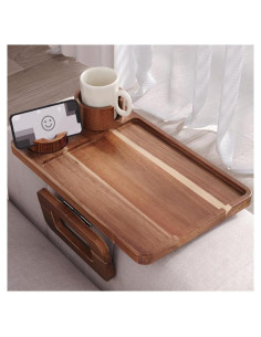 Bandeja para Brazo de Sofá Plegable Danfoxer de Madera Acacia 3 en 1
