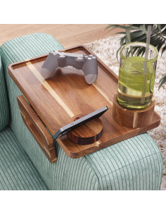 Bandeja para Brazo de Sofá Plegable Danfoxer de Madera Acacia 3 en 1 2