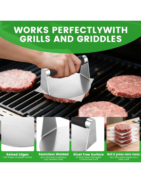 Kit de Prensa de Hamburguesas Whaleme con Espátula y Dosificador Kit de Prensa de Hamburguesas Whaleme con Espátula y Dosificador