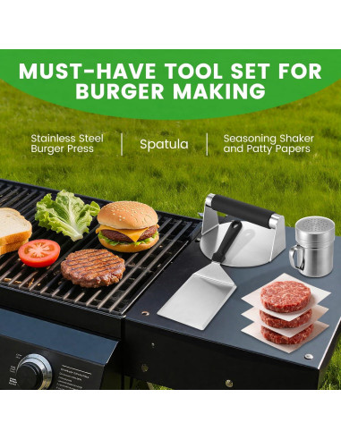 Kit de Prensa de Hamburguesas Whaleme con Espátula y Dosificador