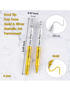 Marcadores Metálicos Dyvicl Doble Punta Oro y Plata Set de 4 2