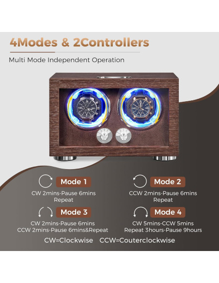 Winder Doble para Relojes ANWBROAD con Luz LED y Motor Silencioso