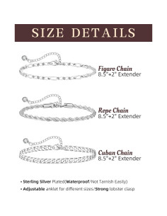 Pulseras de Tobillo de Plata Esterlina Melshabt - 3 Piezas 2