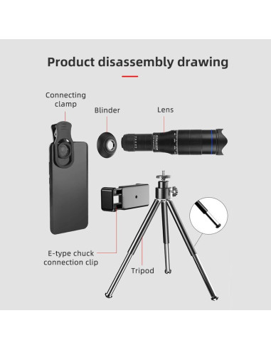 Kit Lente Telefoto 40X Kavolet para Smartphone - Observación
