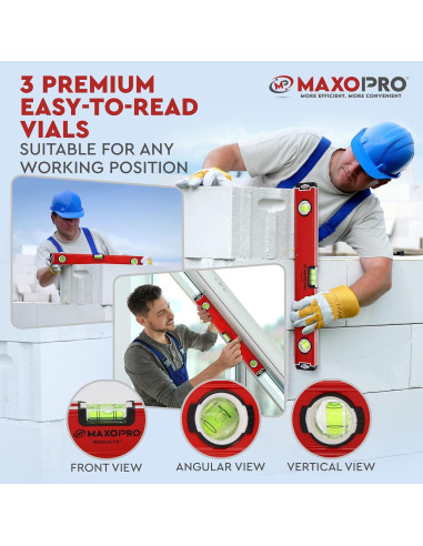 Nivel Torpedo Magnético 40cm MaxoPro - Aluminio, 3 Viales