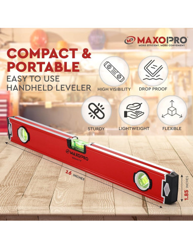 Nivel Torpedo Magnético 40cm MaxoPro - Aluminio, 3 Viales