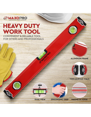 Nivel Torpedo Magnético 40cm MaxoPro - Aluminio, 3 Viales