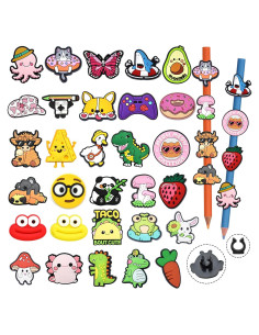 30 Adornos para Lápices PVC Ibuclein - Clips Aleatorios Divertidos