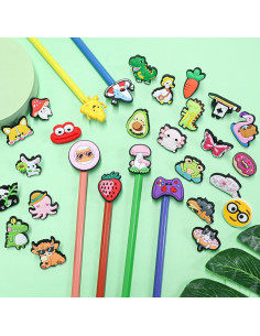 30 Adornos para Lápices PVC Ibuclein - Clips Aleatorios Divertidos 2