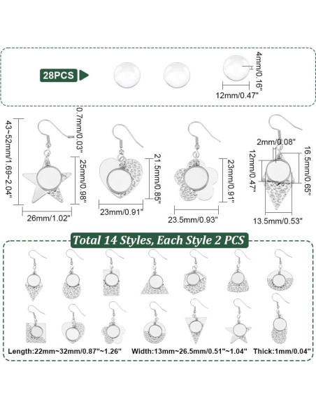 Bandejas de Aretes DIY UNICRAFTALE 14 Pares Acero Inoxidable