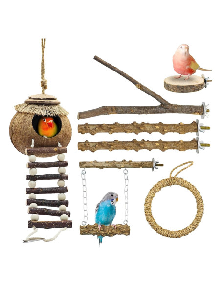 Conjunto 7PCS Posaderos para Aves MEDHAW - Madera Natural Conjunto 7PCS Posaderos para Aves MEDHAW - Madera Natural