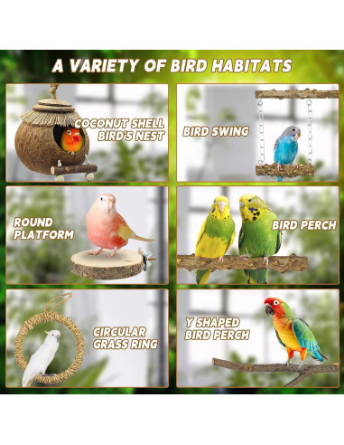 Conjunto 7PCS Posaderos para Aves MEDHAW - Madera Natural