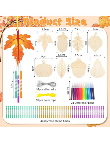 Kit de Campanas de Viento DIY WinnerWhy Otoño 16 Piezas Madera