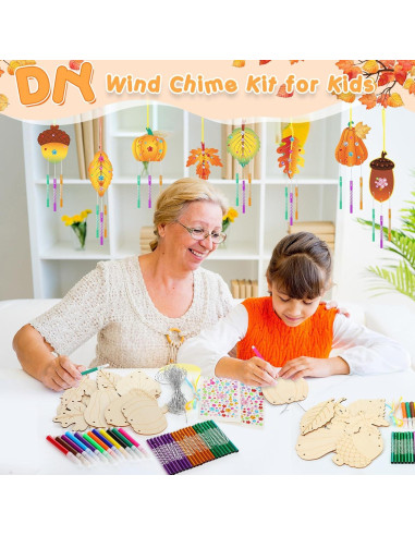 Kit de Campanas de Viento DIY WinnerWhy Otoño 16 Piezas Madera