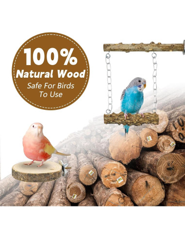 Conjunto 7PCS Posaderos para Aves MEDHAW - Madera Natural