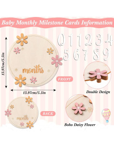 Tarjetas de Hitos Mensuales para Bebés Yerliker - Madera 14 cm 2