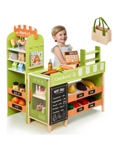 Juego de supermercado de madera labebe con caja registradora 2