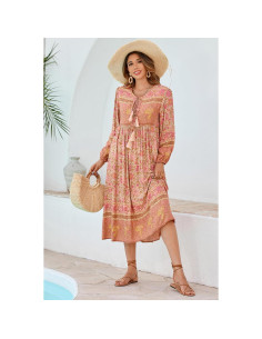 Vestido Midi Bohemio R.Vivimos con Estampado Floral y Flecos 2