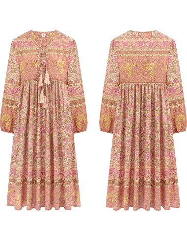 Vestido Midi Bohemio R.Vivimos con Estampado Floral y Flecos