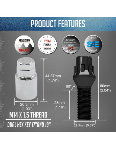 Cerraduras de Rueda M14x1.5 Accesorios de Rueda Partes 4 Pzas