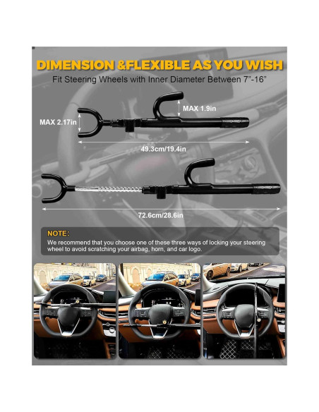 Cerradura Antirrobo para Volante Tevlaphee - Ajustable 17.78-40.64 cm