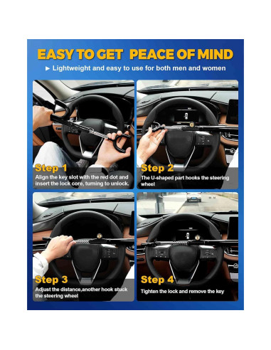 Cerradura Antirrobo para Volante Tevlaphee - Ajustable 17.78-40.64 cm