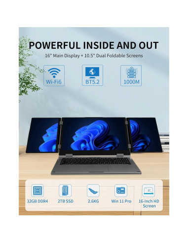 Portátil KOOFORWAY Max16 Triple Pantalla 16" + 10.5" x2, i7, 32GB RAM, 2TB SSD
