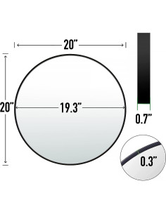 Espejo Redondo 50.8 cm SCWF-GZ con Marco de Aluminio Negro 2