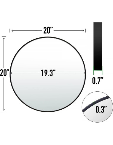 Espejo Redondo 50.8 cm SCWF-GZ con Marco de Aluminio Negro