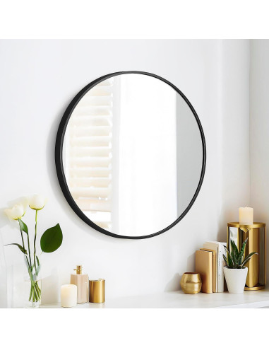 Espejo Redondo 50.8 cm SCWF-GZ con Marco de Aluminio Negro
