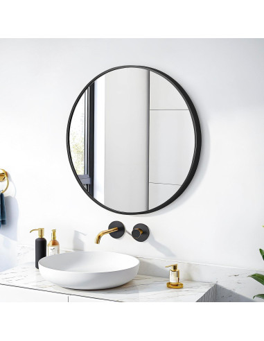 Espejo Redondo 50.8 cm SCWF-GZ con Marco de Aluminio Negro