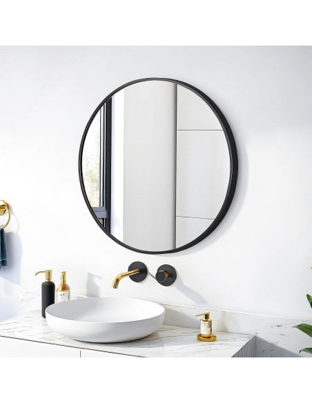 Espejo Redondo 50.8 cm SCWF-GZ con Marco de Aluminio Negro