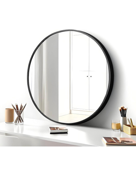 Espejo Redondo 50.8 cm SCWF-GZ con Marco de Aluminio Negro