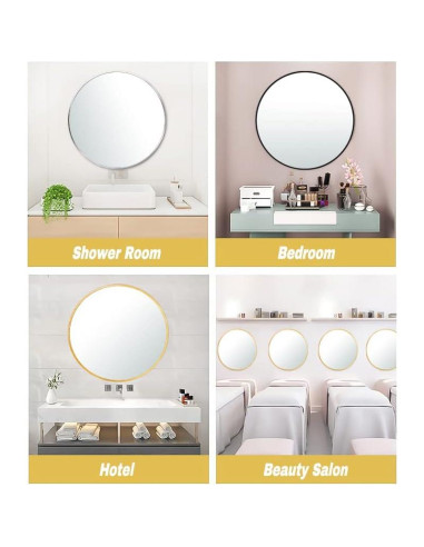 Espejo Redondo 50.8 cm SCWF-GZ con Marco de Aluminio Negro