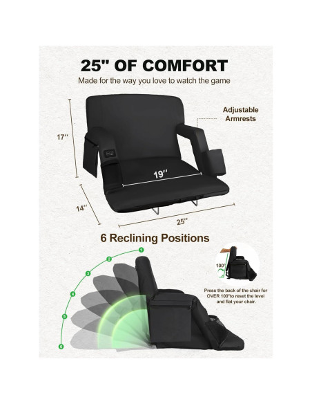 Asiento de Estadio Calentado Poderoso Xishan 25" Negro - 2 Unidades