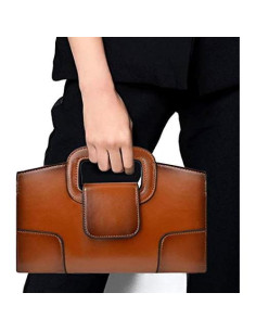 Bolso Tote Vintage de Cuero PU para Mujeres - Marrón 29x6.5x18cm 2