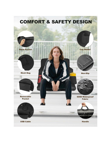 Asiento de Estadio Calentado Poderoso Xishan 25" Negro - 2 Unidades