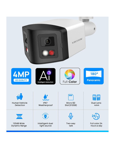 Cámara de Seguridad IP PoE Doble Lente 4MP VIKYLIN 180