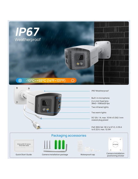 Cámara de Seguridad IP PoE Doble Lente 4MP VIKYLIN 180 Cámara de Seguridad IP PoE Doble Lente 4MP VIKYLIN 180