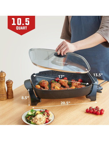 Sartén Eléctrica Elite Gourmet 40.6cm Antiadherente con Tapa