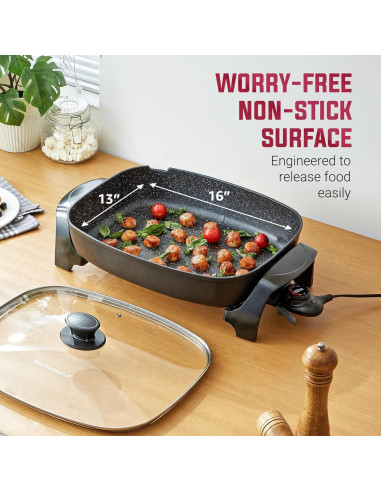 Sartén Eléctrica Elite Gourmet 40.6cm Antiadherente con Tapa