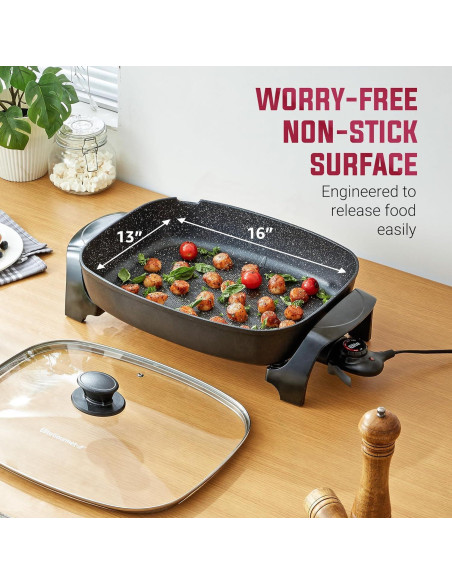 Sartén Eléctrica Elite Gourmet 40.6cm Antiadherente con Tapa