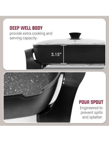 Sartén Eléctrica Elite Gourmet 40.6cm Antiadherente con Tapa