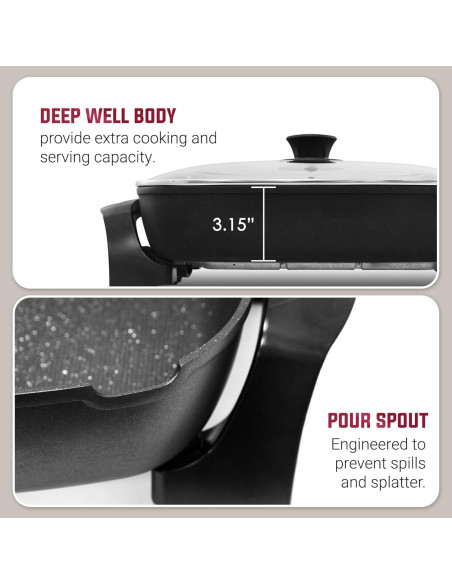 Sartén Eléctrica Elite Gourmet 40.6cm Antiadherente con Tapa